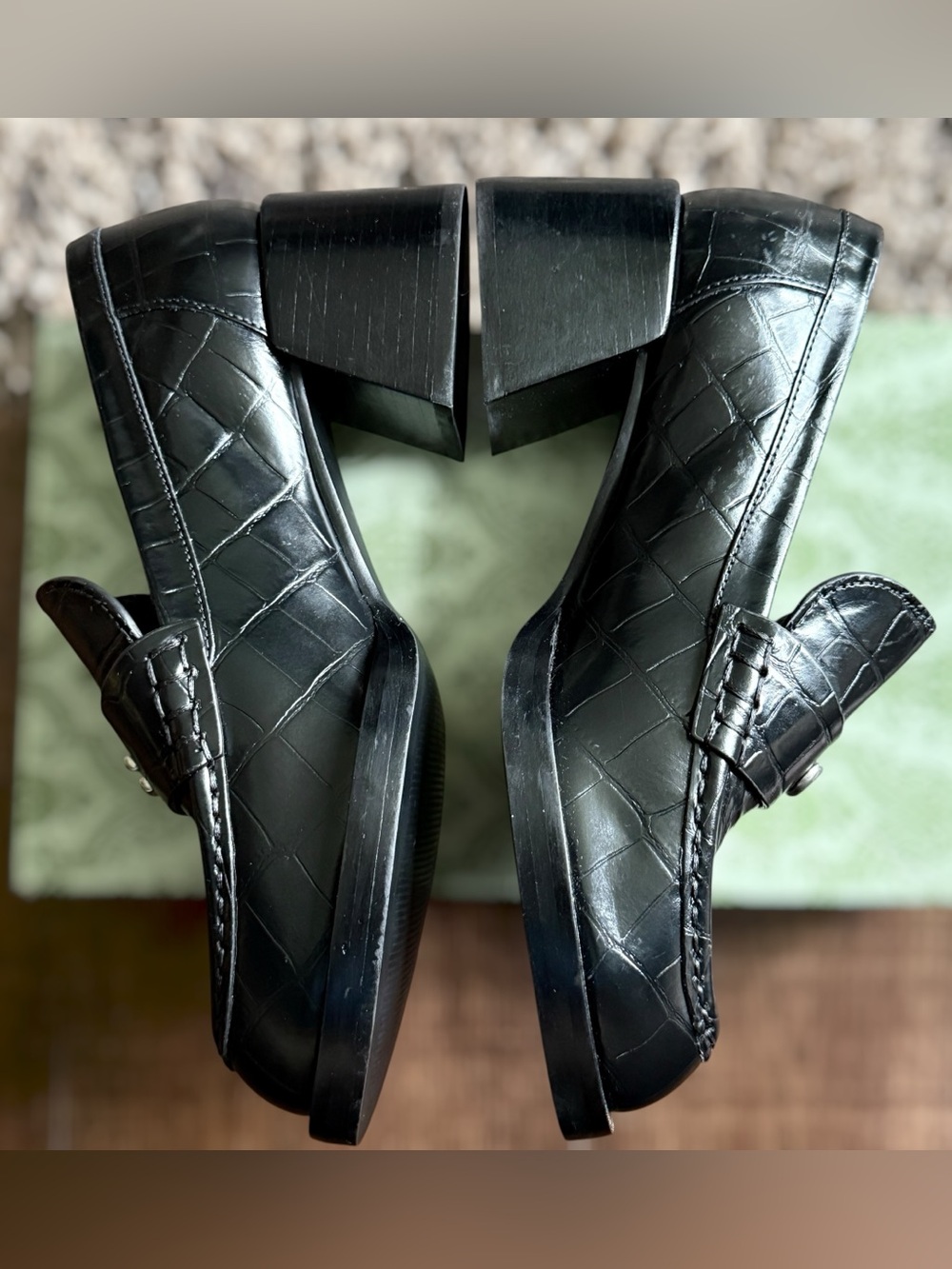 COACH Natalie Black Croc-Embossed Block Heel Loafer Size 8B Women - Picture 5 of 15
